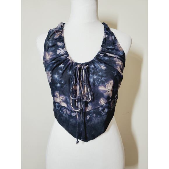 FREE PEOPLE Tessa Top Womens Xs Crop Top Floral Halter Dark Fairy Whimsigoth - Picture 2 of 8